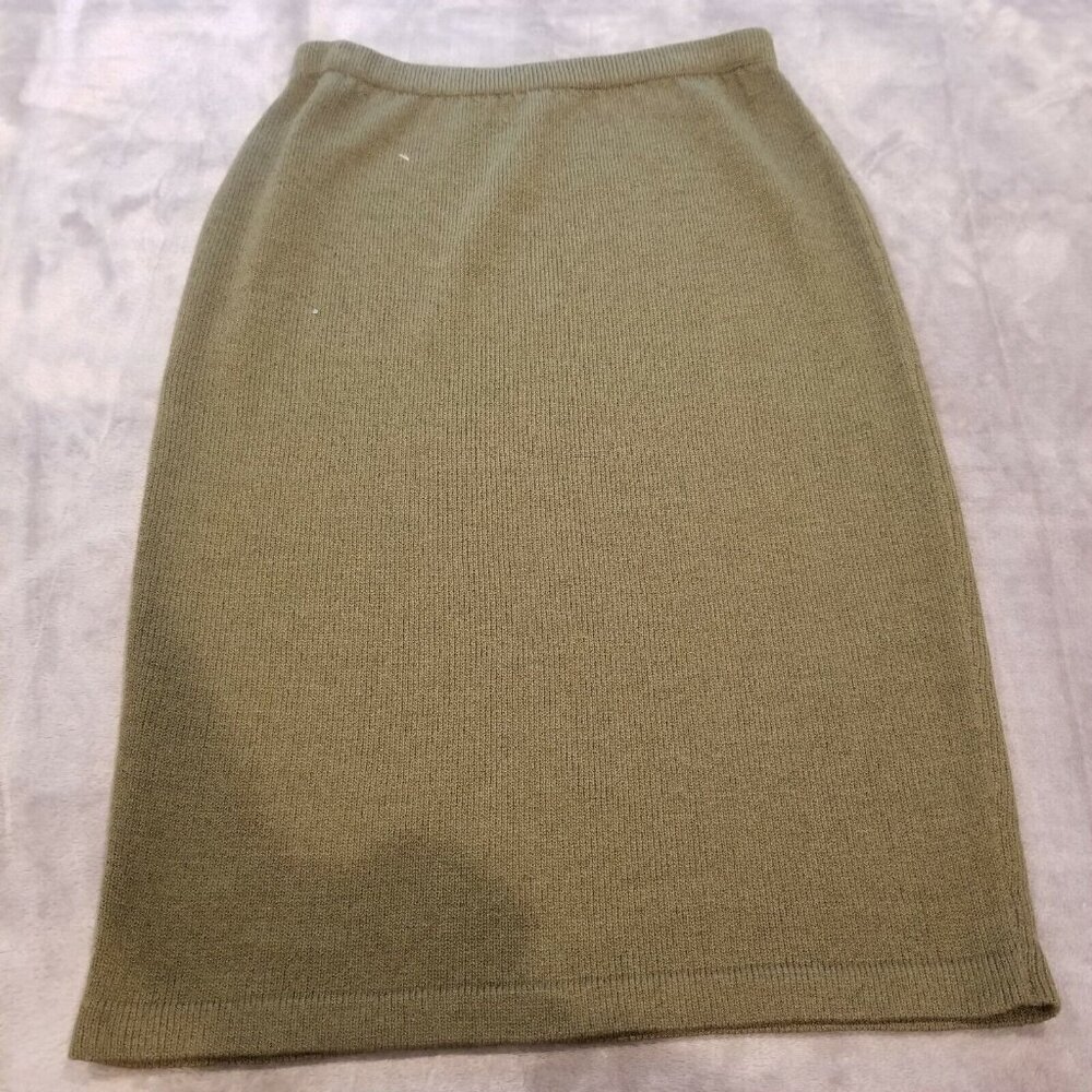 Rich and Levy Womens Medium Pull On Style Knitted Pencil Skirt Green Made in USA